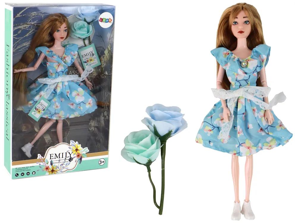Lean Toys Bábika Emily v modrých šatách s kvetmi