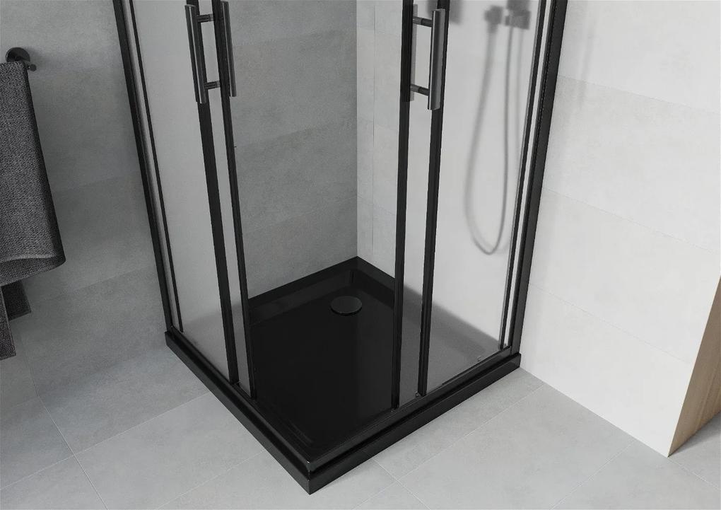 Mexen Rio, sprchový kút s posuvnými dverami 90x90x190 cm, 5mm sklo námraza, čierny profil + čierna sprchová vanička SLIM, 860-090-090-70-30-4070B
