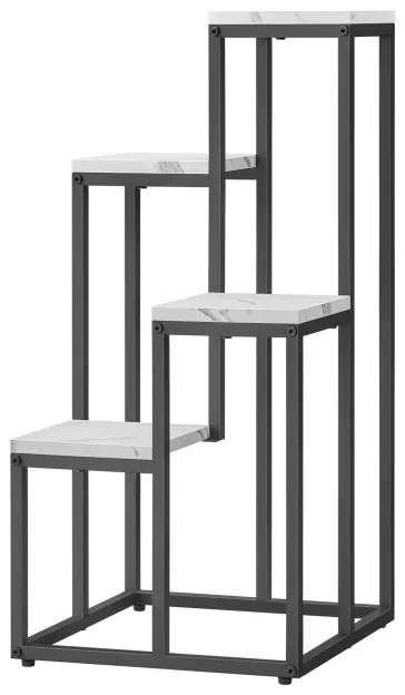 Stojan na kvety so štyrmi policami - mramor / čierne nohy