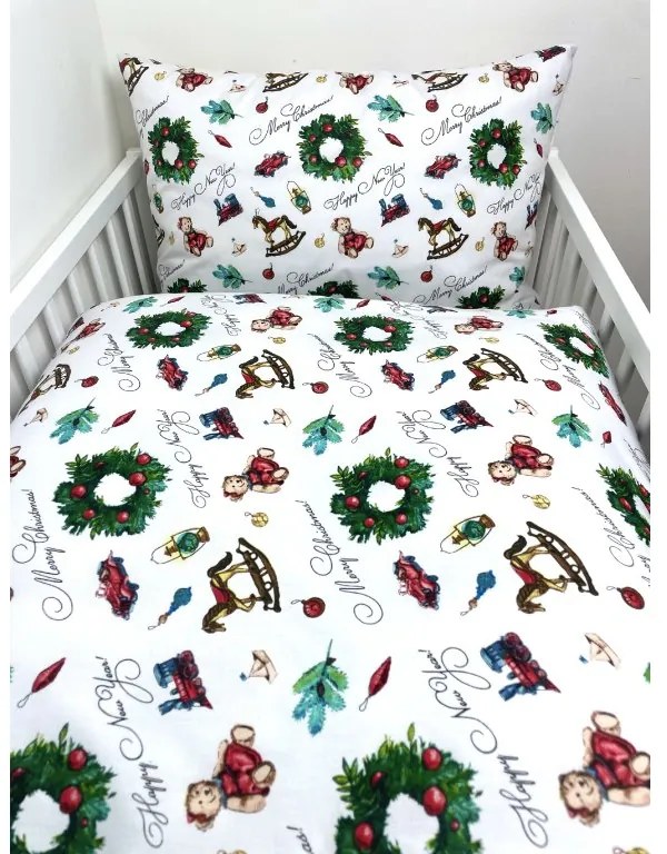 INTERMEDIC SK Vianočná posteľná obliečka do postieľky Christmas Teddy 100x135/40x60 cm