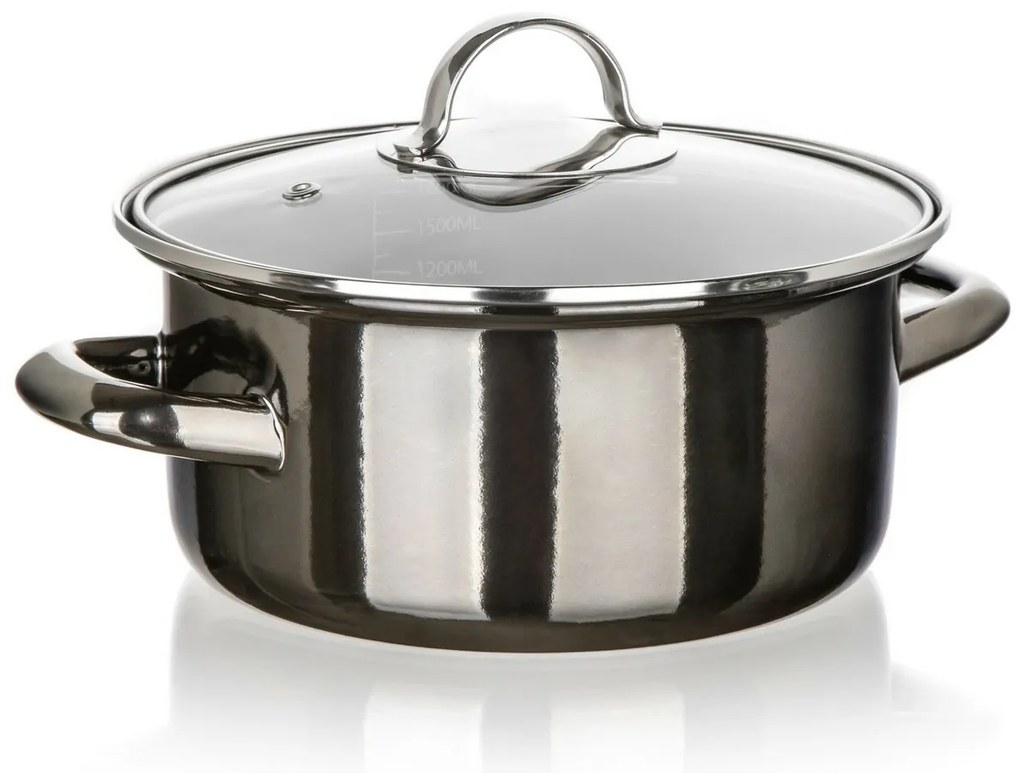 Banquet Hrniec smaltovaný METALLIC Black 20 cm, 2 l, s pokrievkou, 20 cm