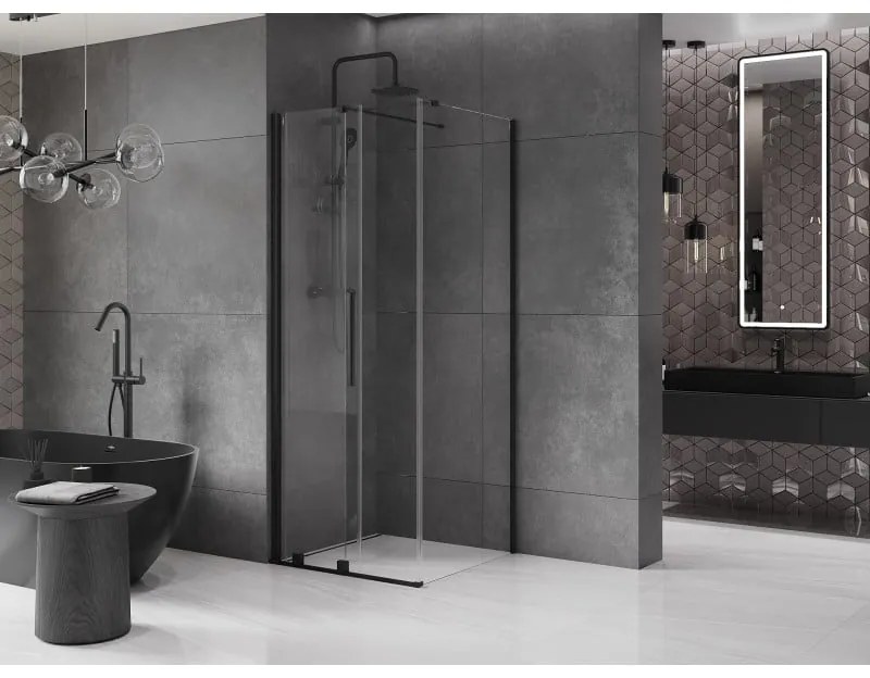 Mexen Velar, sprchový kút s posuvnými dverami 120(dvere) x 120(stena) cm, 8mm číre sklo, čierna matná, 871-120-120-01-70