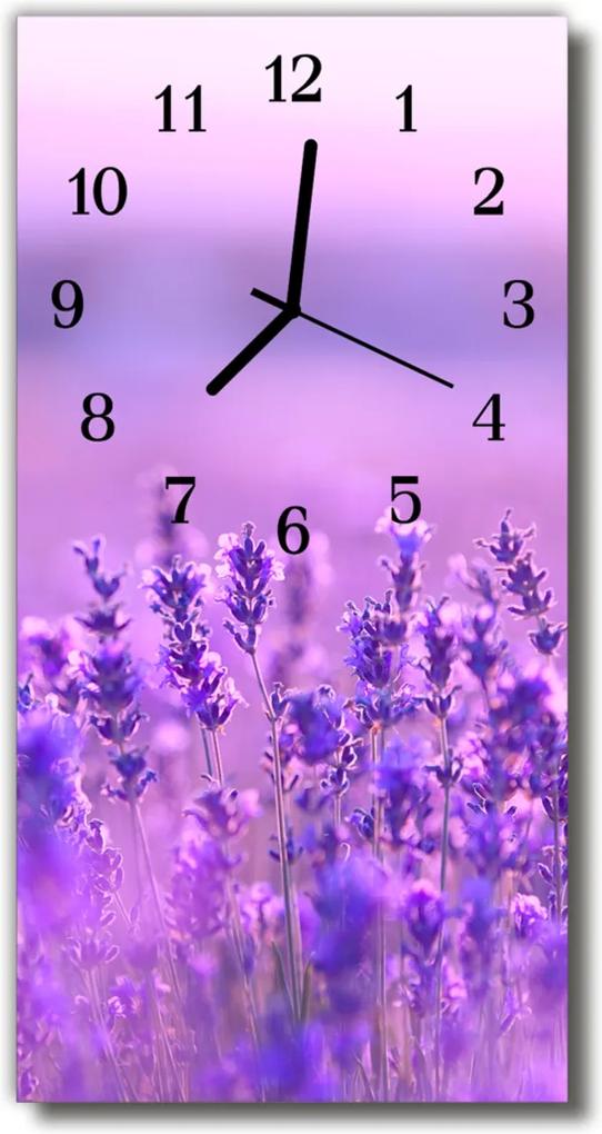 Sklenené hodiny vertikálne  Kvety z levandule fialovej poľa
