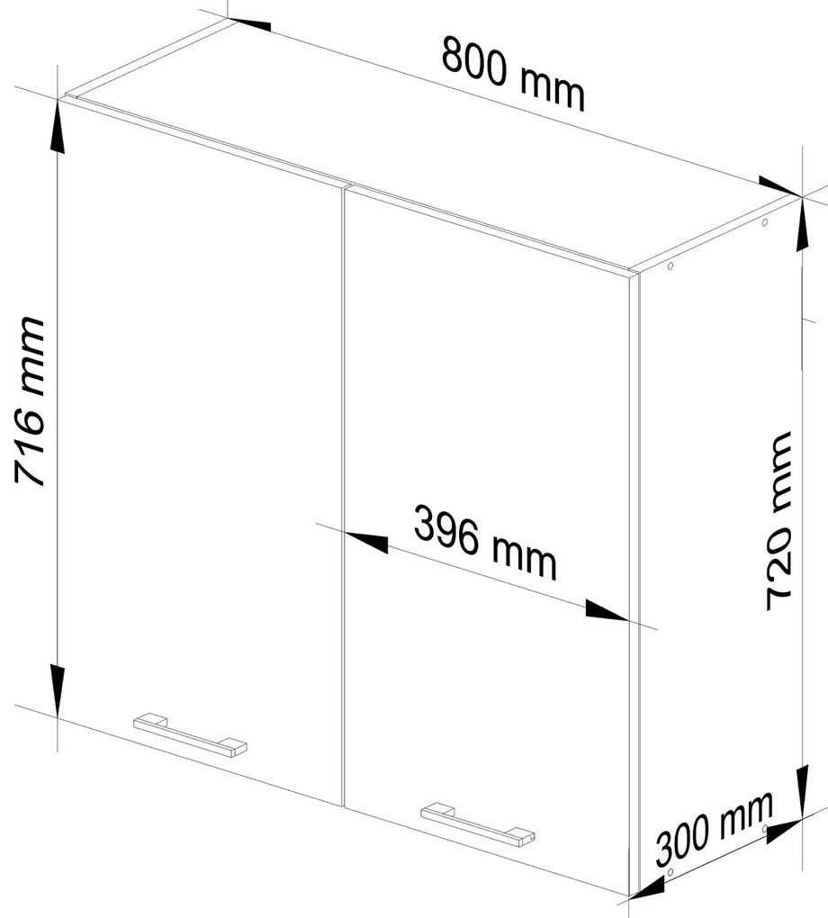 Horná kuchynská skrinka Ozara W80 H720 (biela + grafit lesk). Akcia -21%. Vlastná spoľahlivá doprava až k Vám domov. 1071206