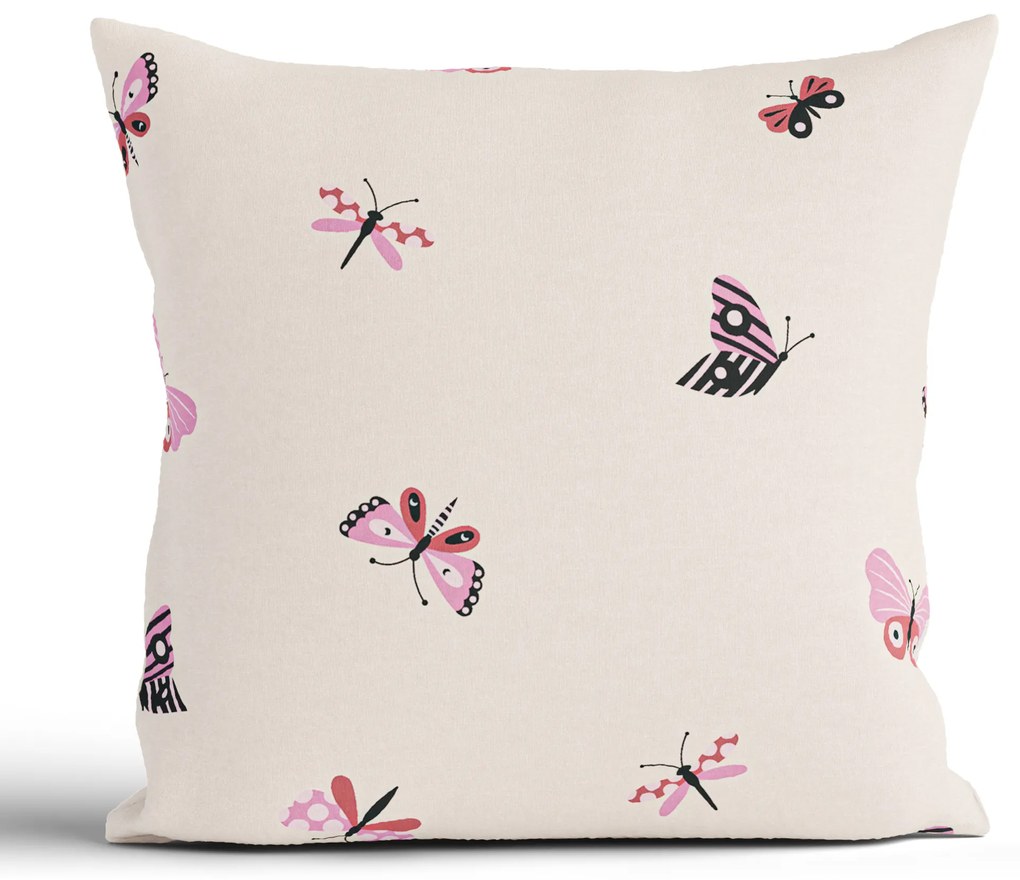 Bavlnená obliečka na vankúš Renforcé 40 × 40 cm – Motýliky béžová
