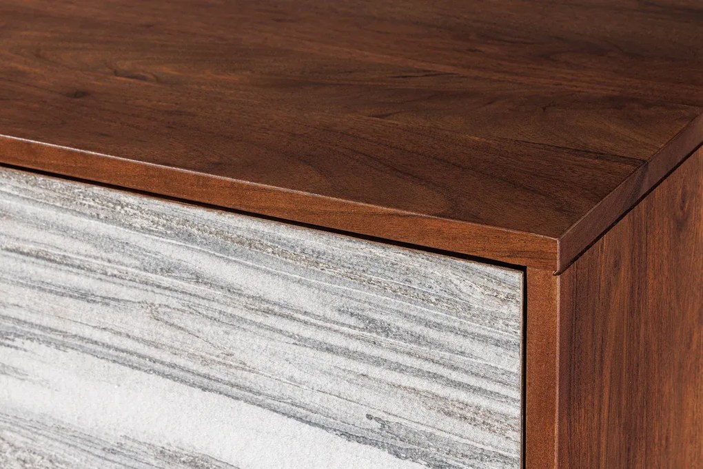 MOUNTAIN SOUL komoda 120 cm akácia, vzhľad prírodného kameňa, biela sivá