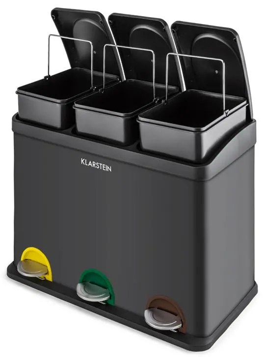 Klarstein Ökosystem odpadkový kôš nášľapný kôš triedič odpadu 45L (3x15L) čierna