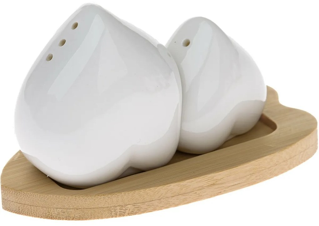 Porcelánová soľnička a korenička s podtáckou Srdce