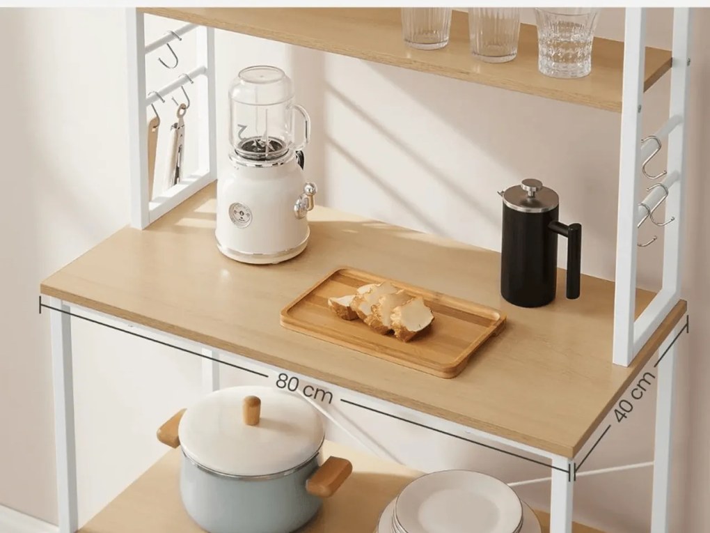 Kuchynský regál LORANO 167x80 cm, biely / dekor dub