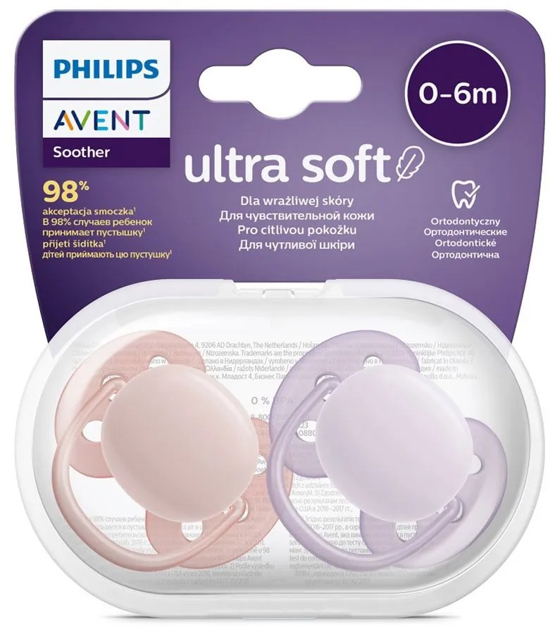Dojčenský cumlík Ultrasoft Premium Avent 0-6 miesacov 2 ks dievča, vel. 0-6 m