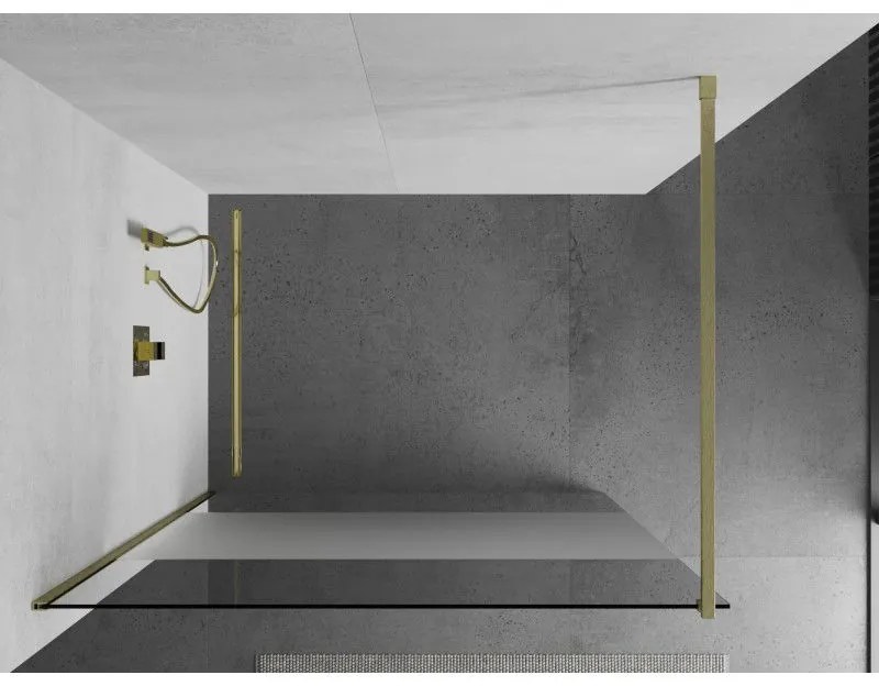 Mexen Kioto, sprchová zástena Walk-In 100 x 200 cm, 8mm číre sklo-námraza, zlatý matný profil, 800-100-101-55-35