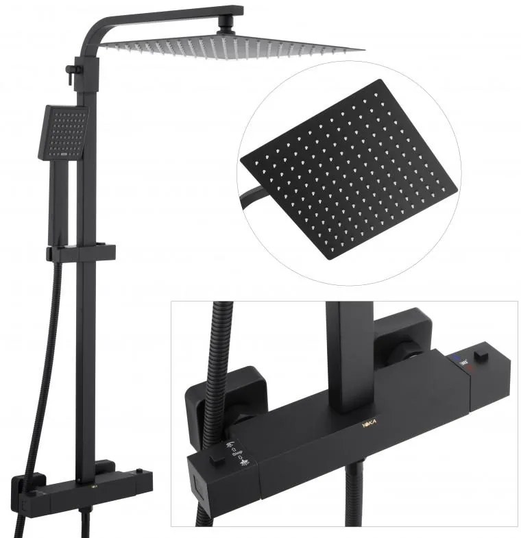 Sprchová súprava GABI s termostatickou batériou - 30x30 cm - čierna matná