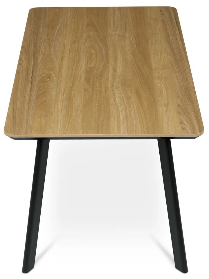 Autronic - Stůl jídelní 140x80 cm, MDF deska, Melamine dekor dub, kov, černý lak - HT-531 OAK AKCE NOVINKA