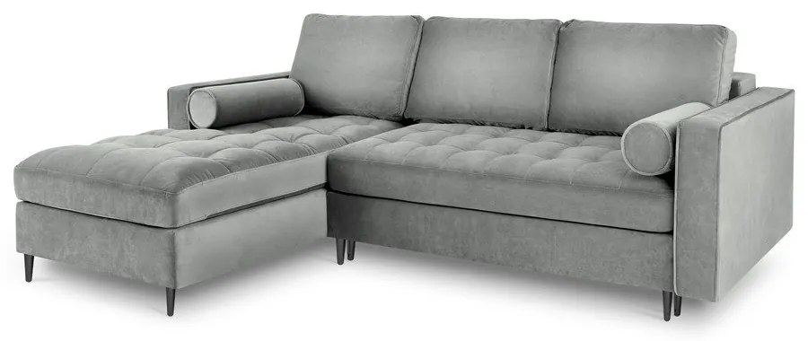 Svetlosivá zamatová rozkladacia rohová pohovka Milo Casa Santo, ľavý roh