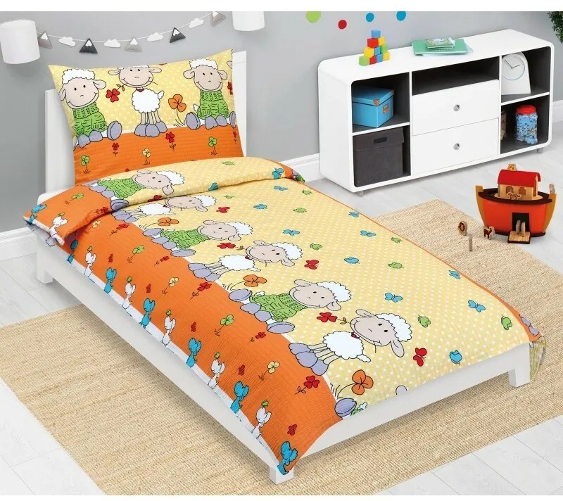 Bellatex Detské krepové obliečky Ovečka žltá, 140 x 200, 70 x 90 cm