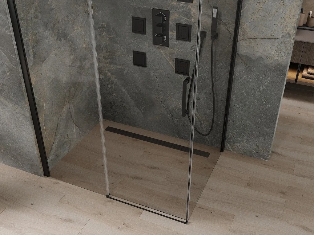 Mexen OMEGA sprchovací kút 130x80cm, 8mm sklo, čierny profil-číre sklo, 825-130-080-70-00