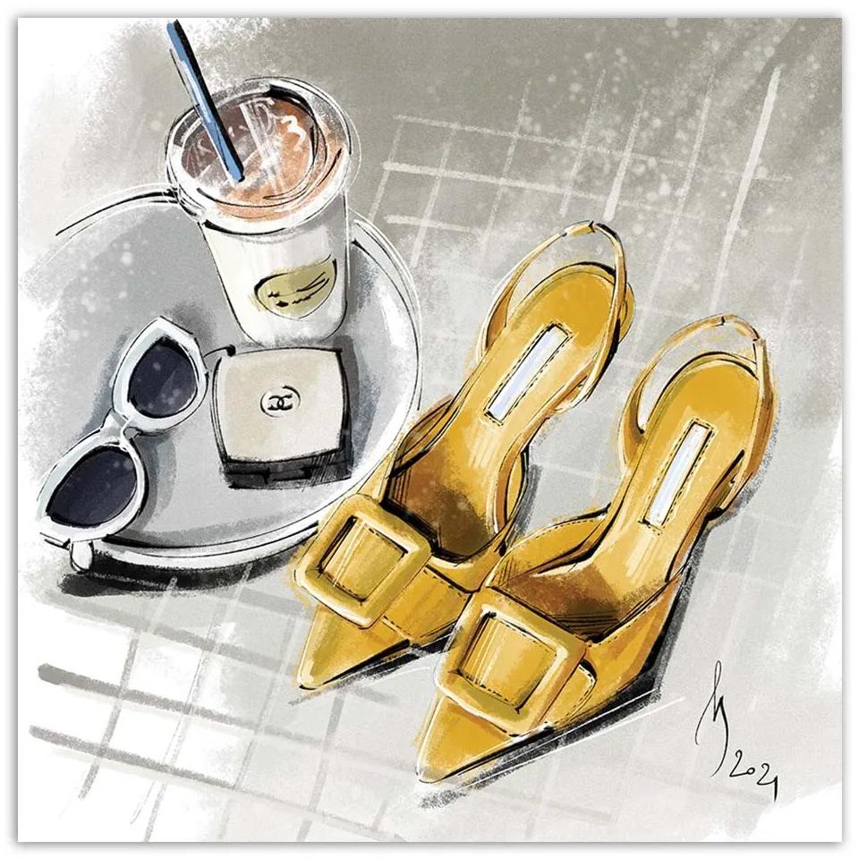 Gario Obraz na plátne Chanel Žlté topánky Módna káva - Irina Sadykova Rozmery: 30 x 30 cm
