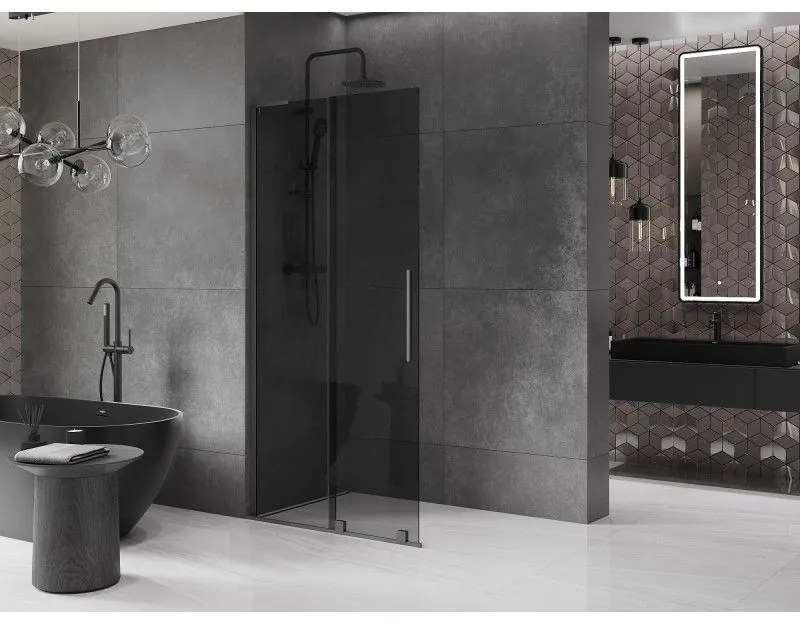 Mexen Velar L, posuvná sprchová zástena Walk-in 90 x 200 cm, 8mm šedé sklo, brúsený grafit, 871-090-003-43-95