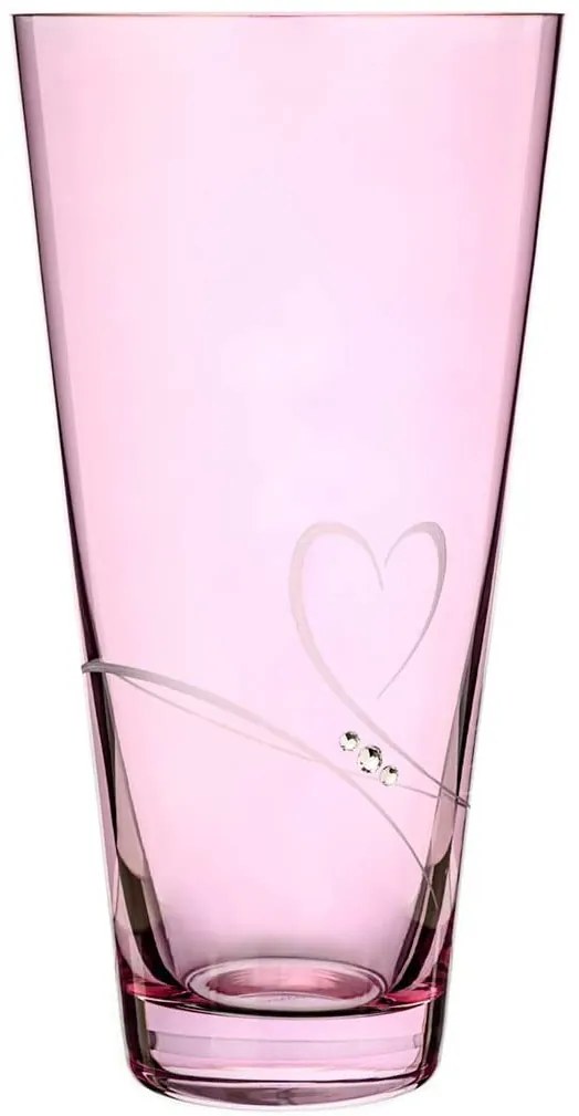Diamante sklenená váza Romance Pink Conical s kryštálmi Swarovski 25 cm