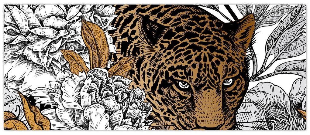 Obraz - Leopard medzi kvetmi (120x50 cm)