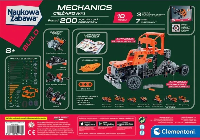Vzdelávacia hra – Stavebnica Laboratórium mechaniky nákladných vozidiel, poľský jazyk, Clementoni 60992