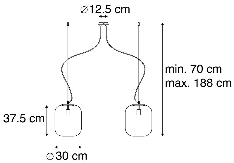 Dizajnové závesné svietidlo čierne so zlatým sklom 2-žiarovkové - Bliss