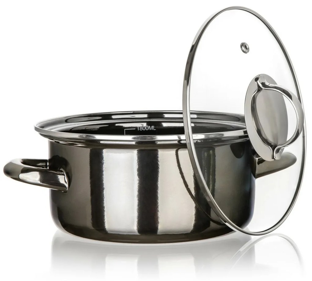 Banquet Smaltovaný hrniec METALLIC Black 20 cm, 2l, s pokrievkou, 20 cm