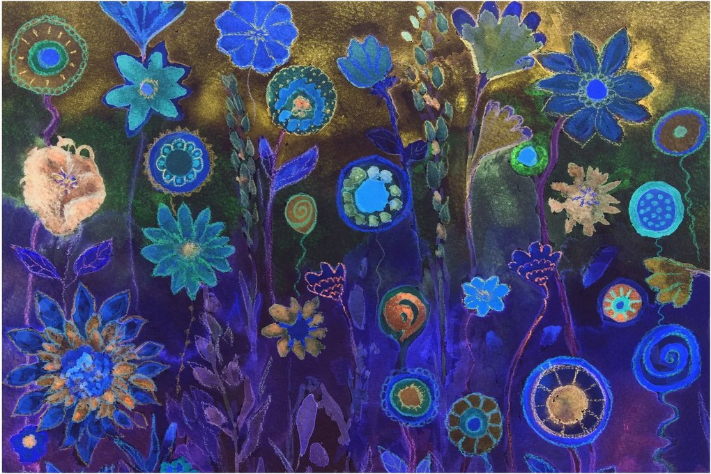 Obraz tmavomodrých kvetov (90x60 cm)