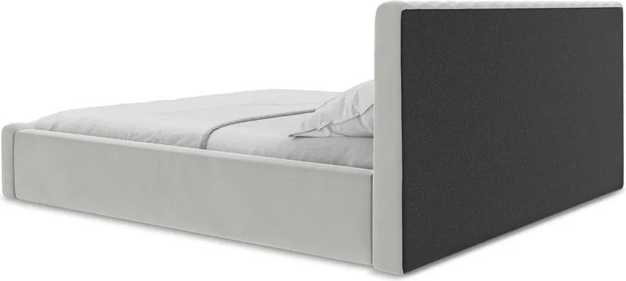 Čalúnená dvojlôžková posteľ s úložným priestorom s roštom 140x200 cm v striebornej farbe Lemi – Makamii