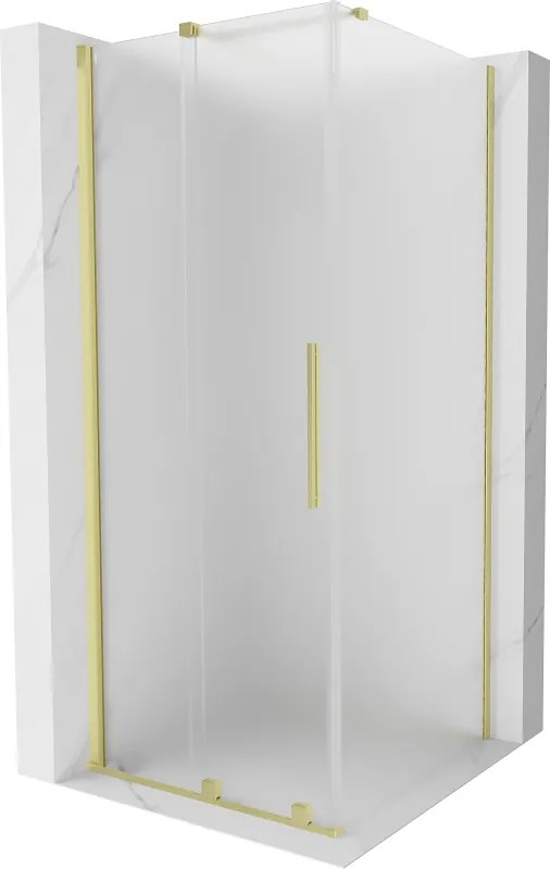 Mexen Velar, sprchový kút s posuvnými dverami 100 x 100 cm, 8mm sklo námraza, zlatá matná, 871-100-100-31-55