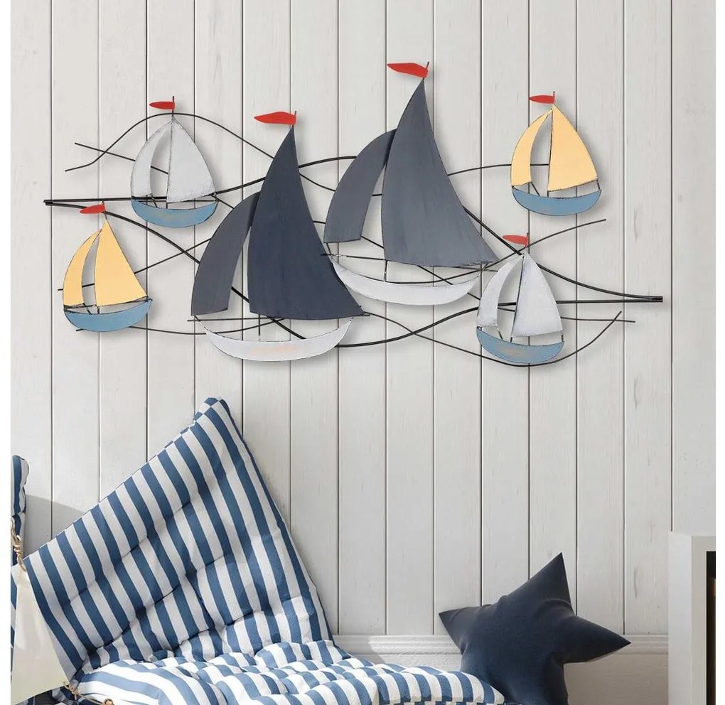 Nástenná dekorácia 120x60 cm plachetnica kov