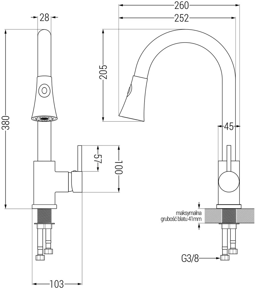 Mexen Pablo, 1-komorový granitový drez 752x436x161 mm a drezová batéria Elia, čierna-zlatá metalíza, 6510-75-670101-70-B