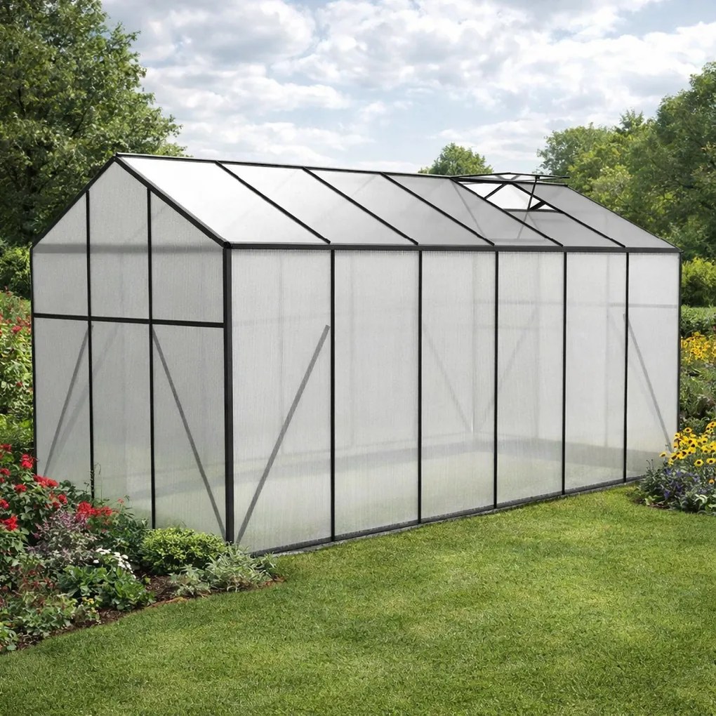 Skleník so základňou BestBerg BBGH‑1206B / 7,05 m² / 371 × 190 × 206 cm / čierna