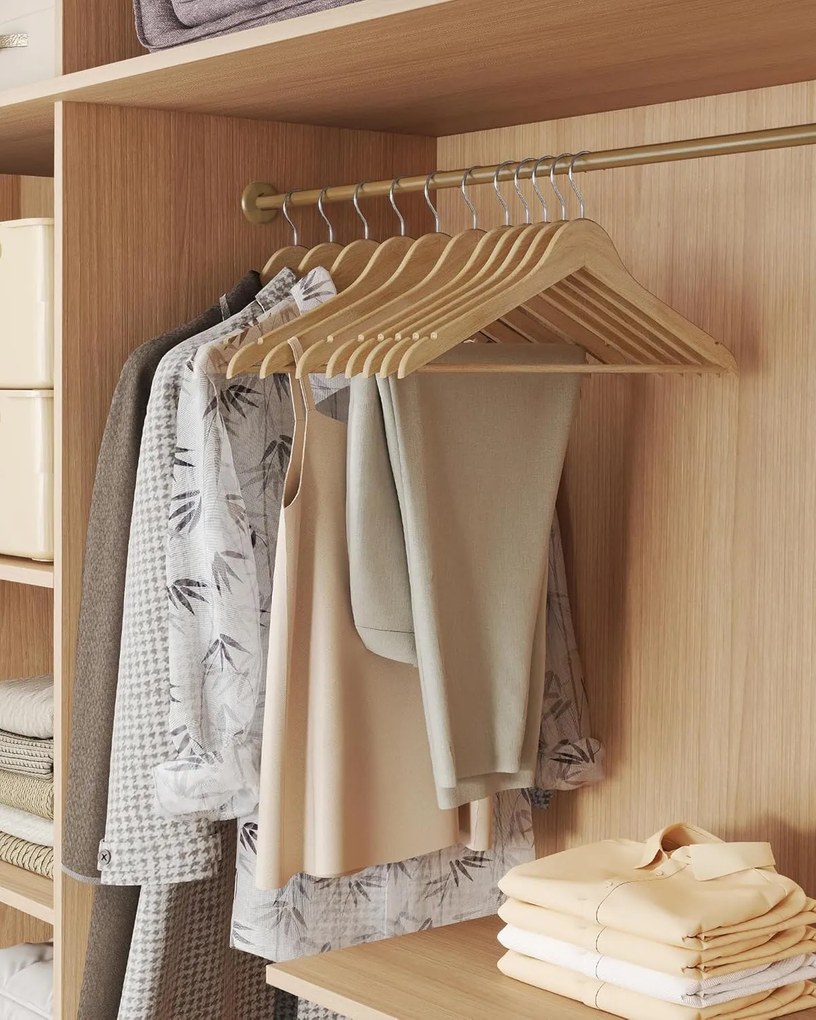 Drevené vešiaky, balenie 30 kusov, otočné háčiky, prírodná farba