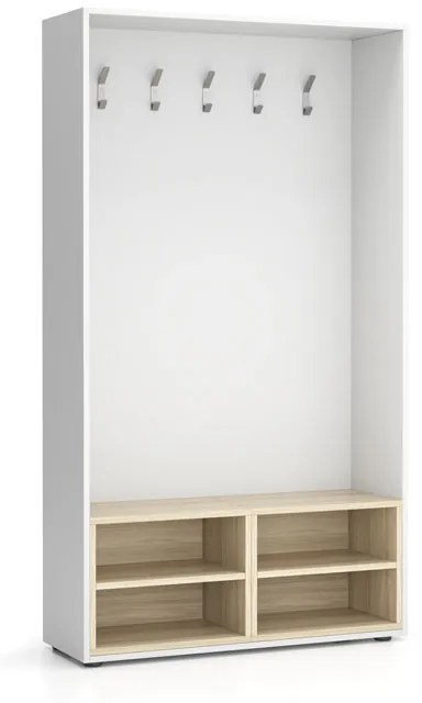 PLAN Šatníková stena BORDER s botníkom, 5 háčikov, biela/dub prírodná
