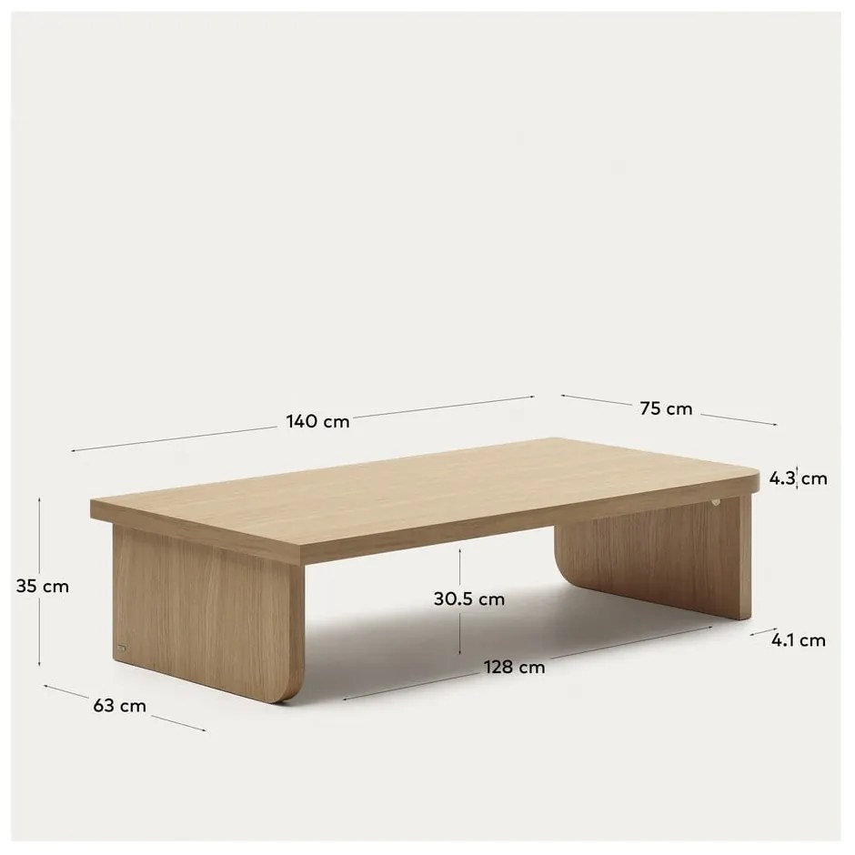 Konferenčný stolík v dekore duba v prírodnej farbe 75x140 cm Oaq – Kave Home
