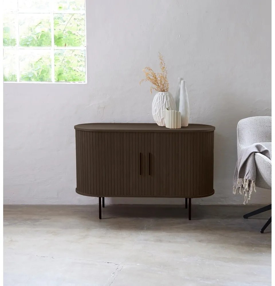 Hnedá komoda v dekore duba s posuvnými dverami 120x76x45 cm Nola – Unique Furniture