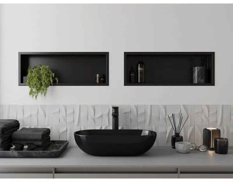 Mexen X-Wall-R, polička na zapustenie na obklad s golierom 60 x 20 cm, čierna matná, 1970602010