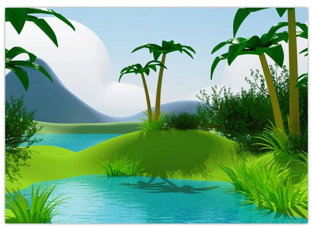 Sklenený obraz - Jazerá v jungli (70x50 cm)