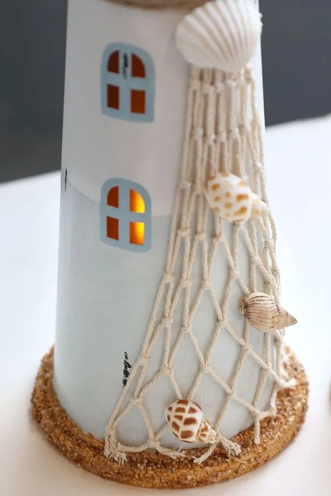 Bielo-modrá kovová dekorácia maják Lighthouse Nautic - Ø 10*28 cm