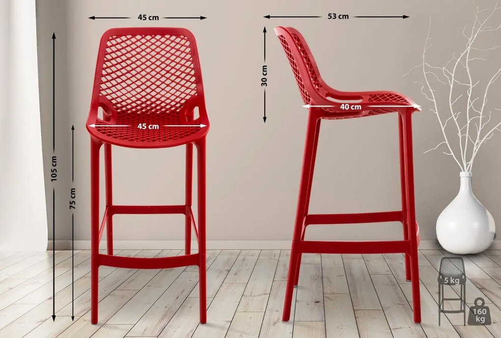 Plastová barová stolička DS10778434 - Červená