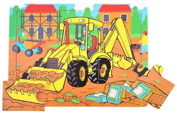 Bigjigs Toys Drevené puzzle bager 9 dielikov