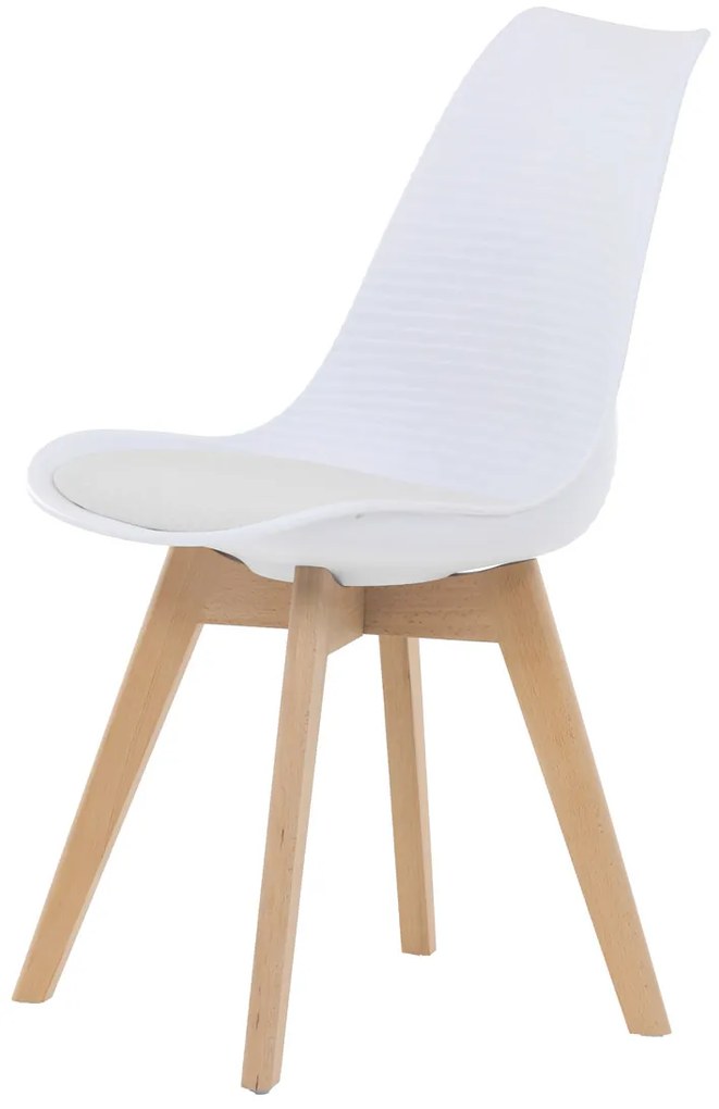 Autronic - Židle jídelní, bílá plastová skořepina, sedák bílá látka, masiv přírodní buk - CT-X7056 WT AKCE