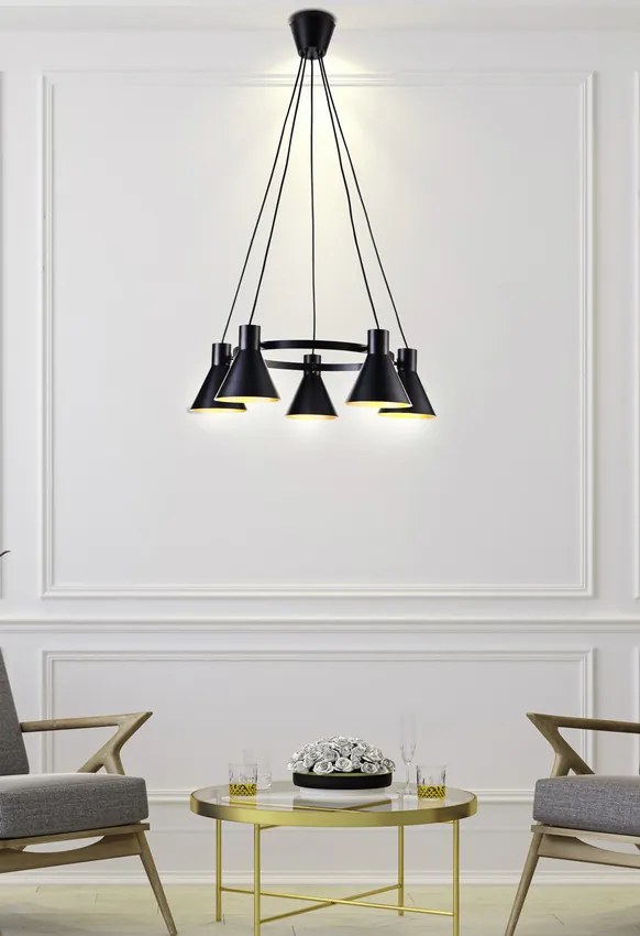 Candellux Čierno-zlatý závesný luster More pre žiarovku 5x E27 35-71163