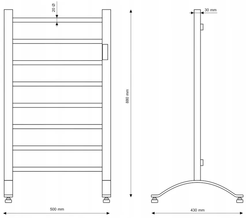 Erga Pago, elektrické vykurovacie teleso 500x800 mm s digitálnym termostatom na postavenie alebo na stenu, 200W, čierna matná, ERG-RESA/800/500/BLACK/EL