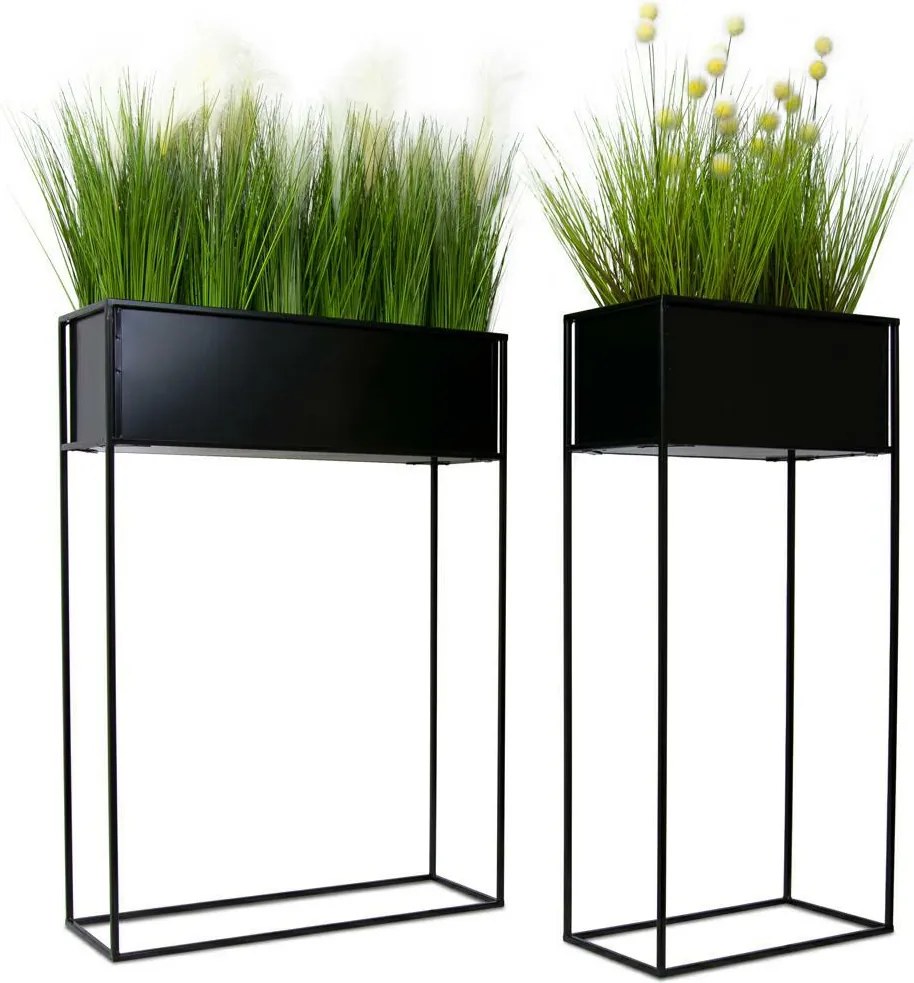 KOVOVÝ KVETINÁČ SO STOJANOM RECT 90X24X64 CM ČIERNA