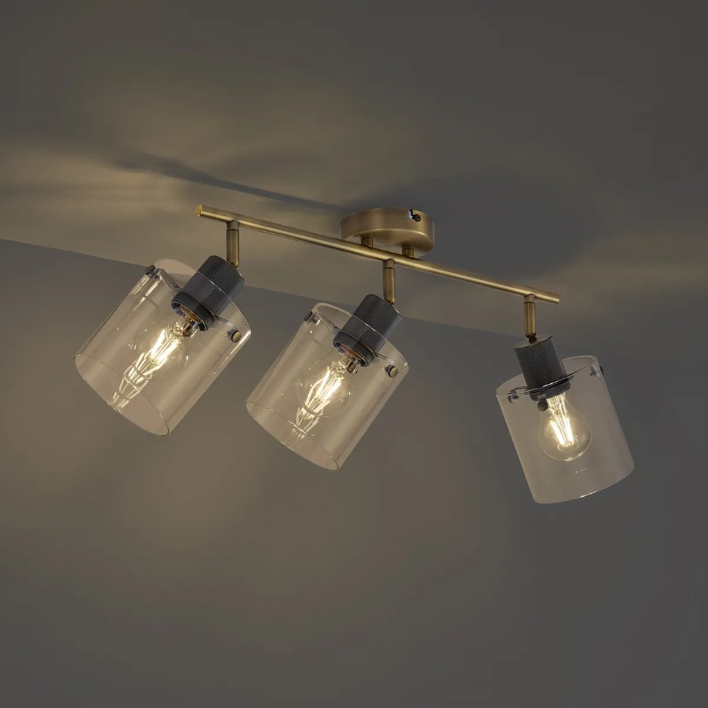 Dizajnový stropný reflektor bronzový s čírym sklom 3-svetelný - Domo