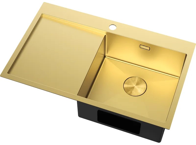 Mexen Exar, 1-komorový nerezový drez s odkvapkávačom, pravý, 780 x 480 mm, brúsená zlatá, 6434781010P-55
