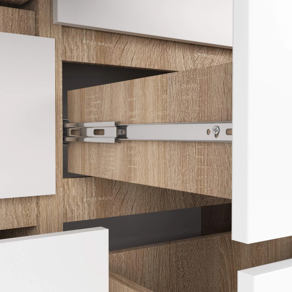 Komoda Kuba 120 cm 8 zásuviek dub sonoma/biela