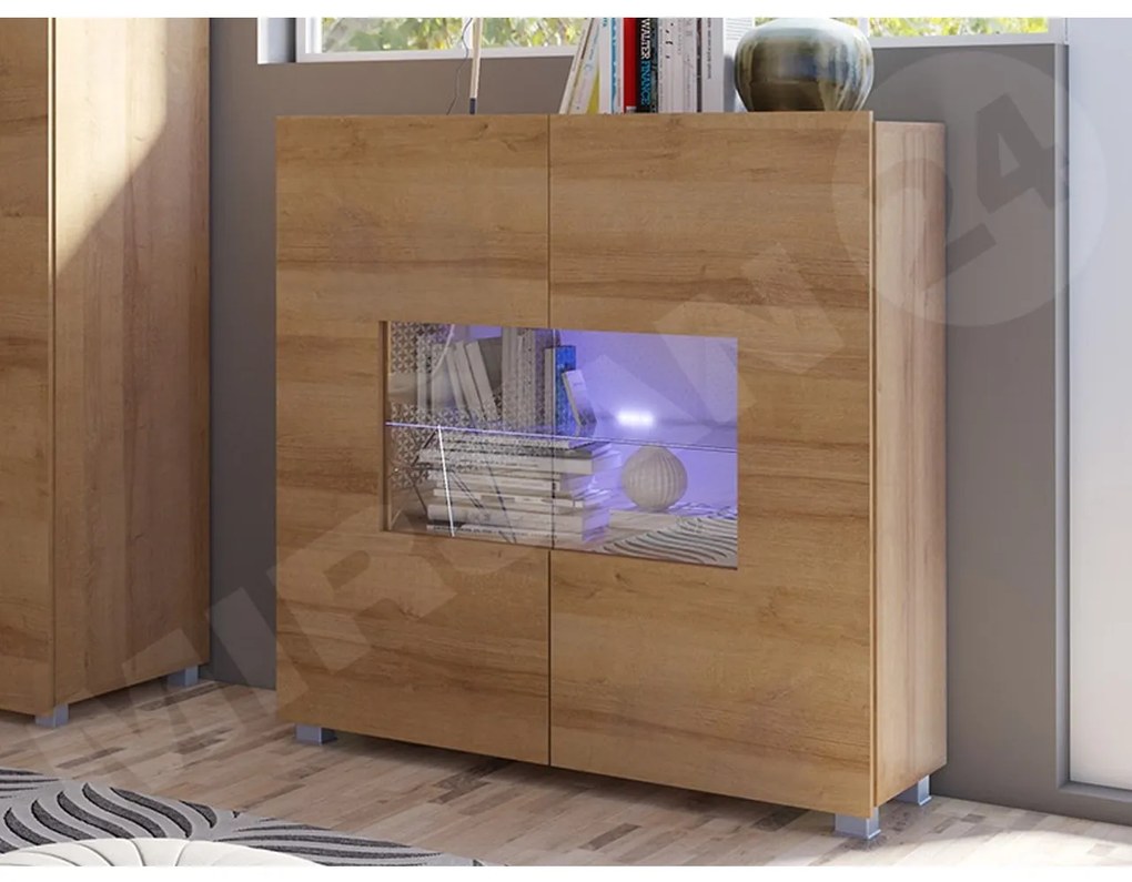 Komoda Bralani BR01, Farby: biela / biely lesk, Osvetlenie: osvetlenie LED biele